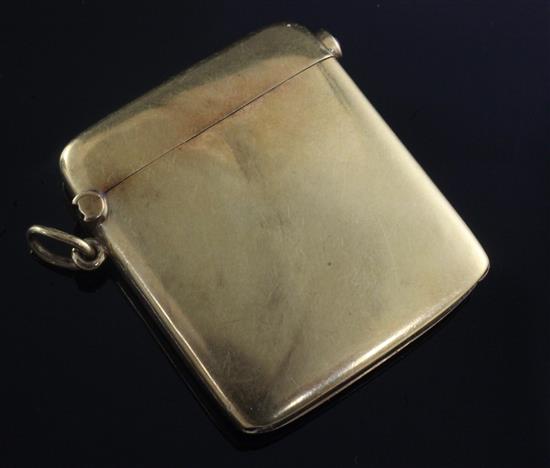 An early 20th century Swedish 18ct gold rectangular vesta case, 43mm.